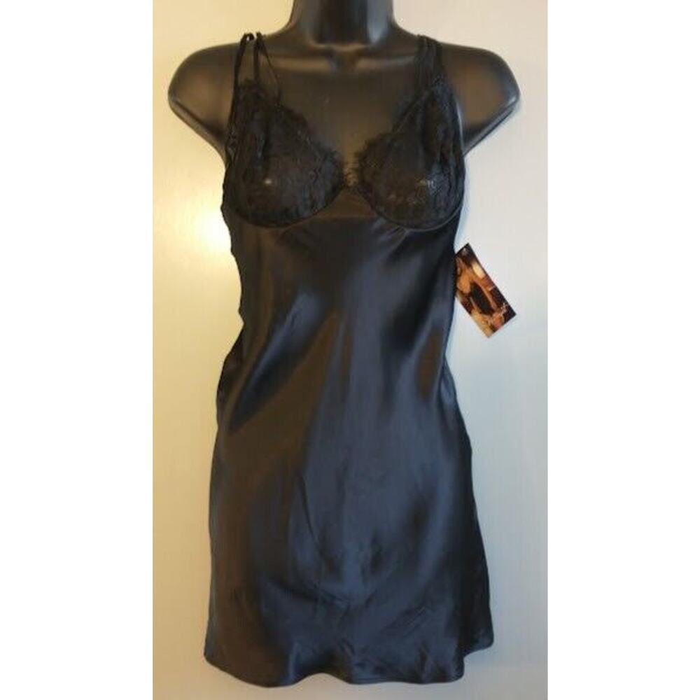 Sexy Black Chemise Nightgown Sheer Lace Underwire Chest Scoop Back Large NWT